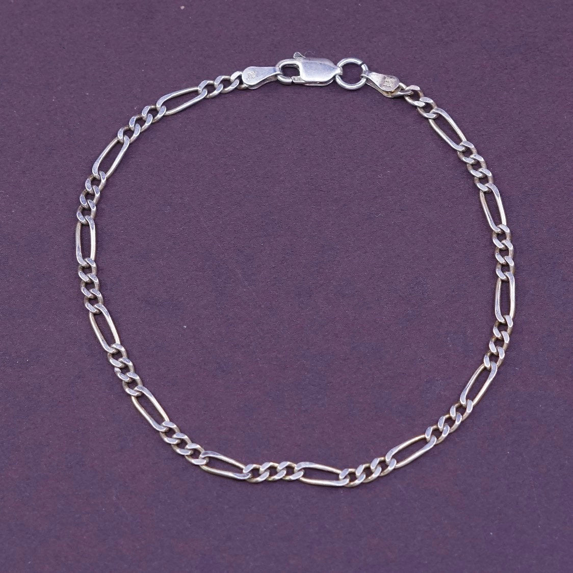 7.75", 3mm, italy HCT Sterling silver handmade bracelet, 925 figaro chain