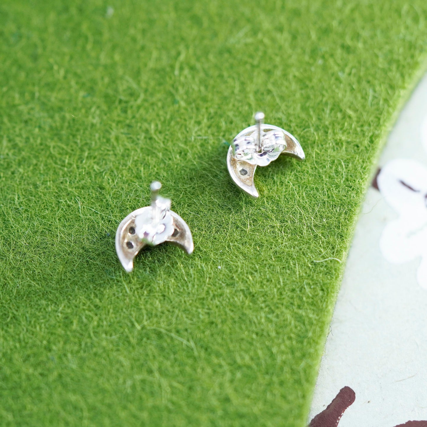 Vintage sterling 925 silver moon cz studs, earrings