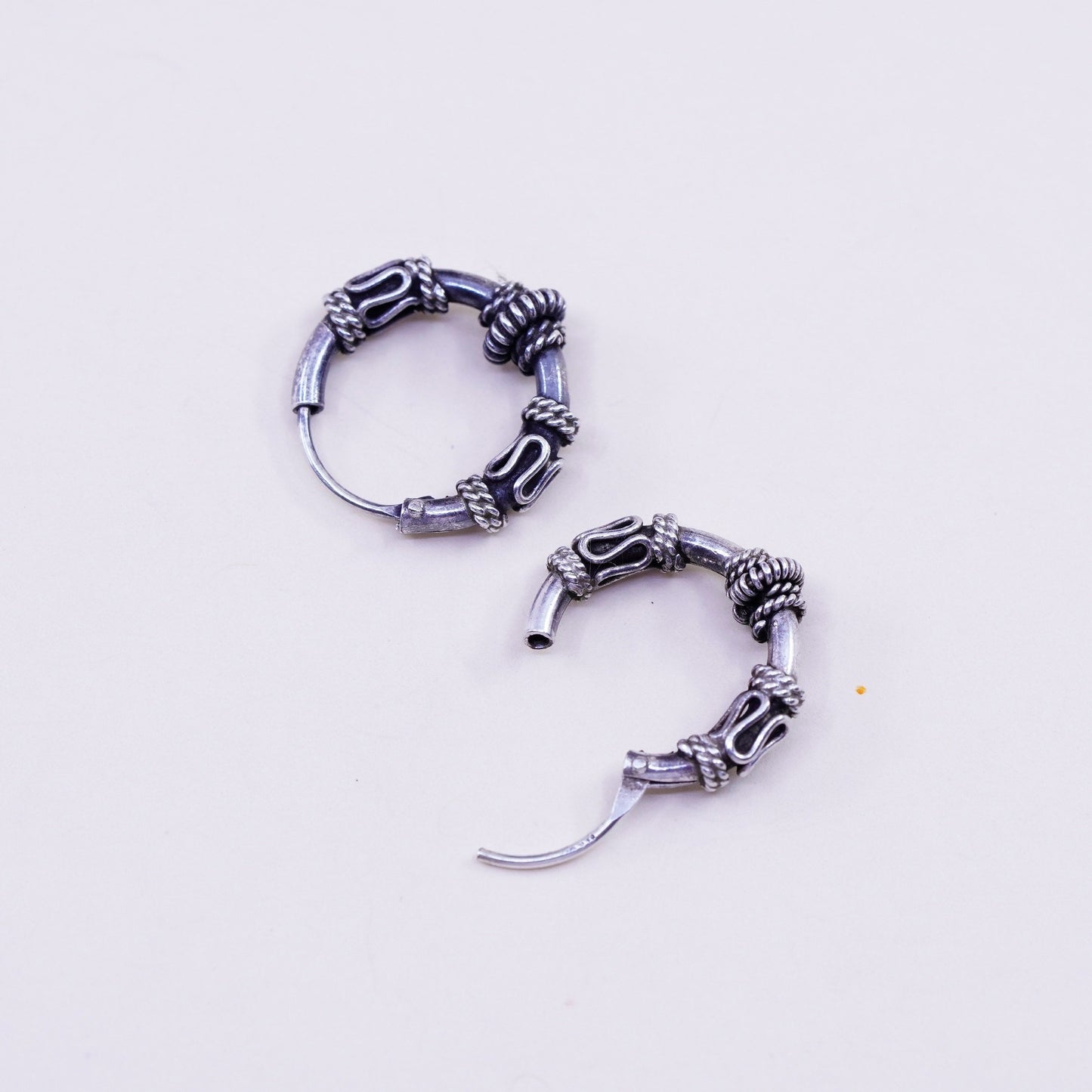0.5”, Vintage sterling 925 silver loop handmade earrings, bali wired hoops