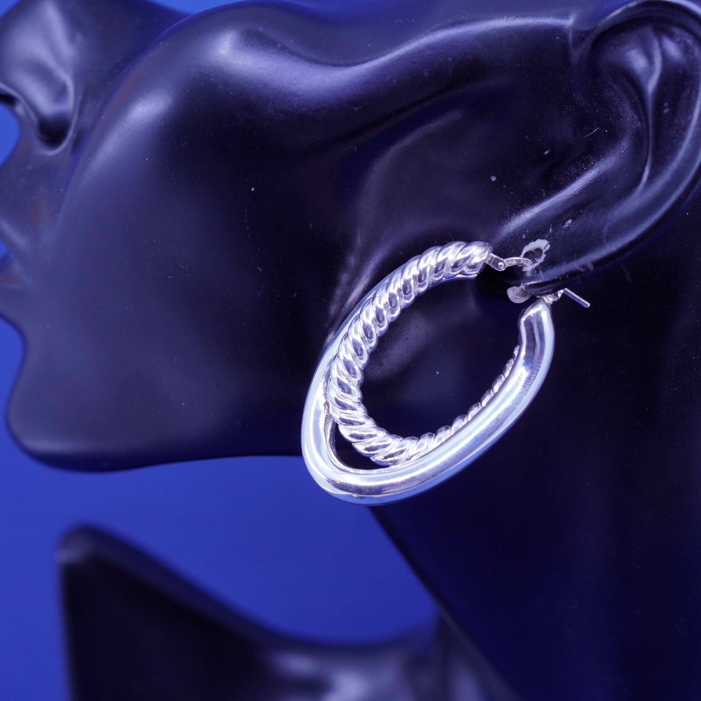 1.5”, Italy Sterling silver handmade earrings, cable 925 entwined hoops, huggie