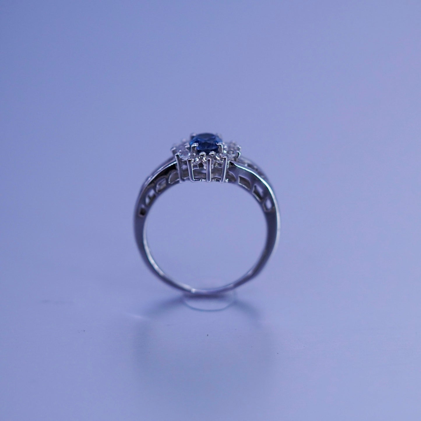 Size 8.25, vintage Sterling 925 silver handmade ring with topaz and cz around