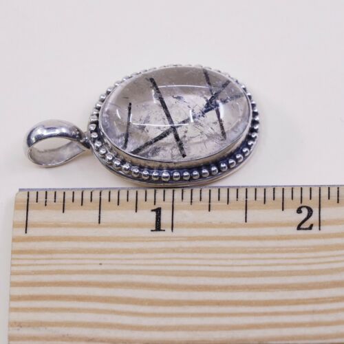 Vtg Sterling 925 Silver Handmade Pendant W/ tourmalated quartz N Beads Aeound