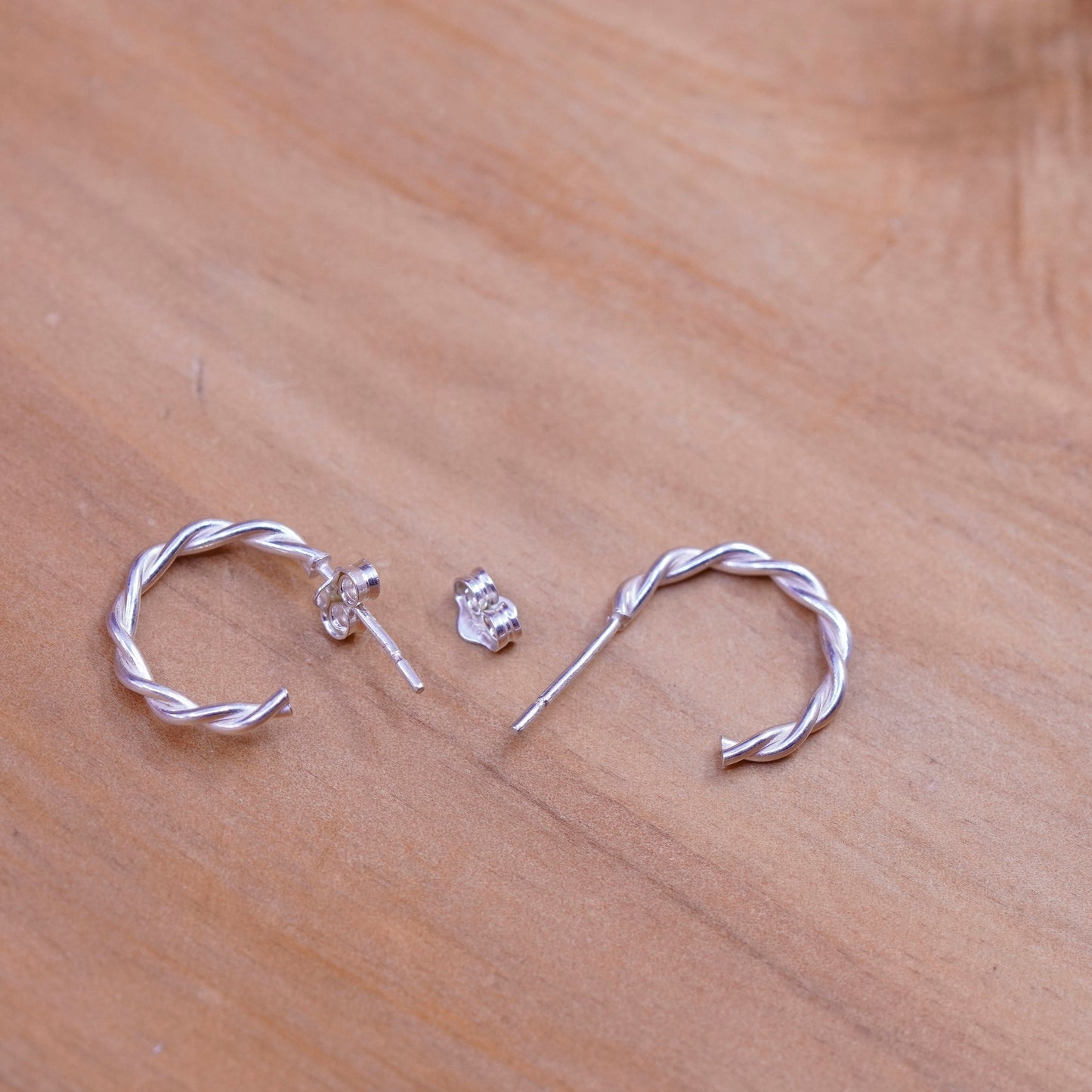 0.5”, vintage Sterling silver hoop earrings, 925 twisted hoops