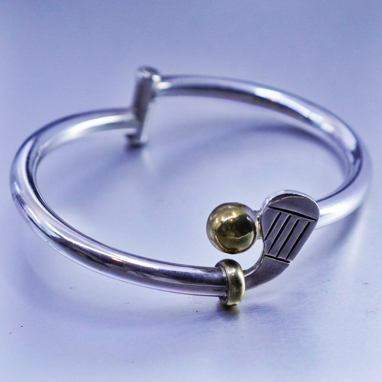 6.5”, Mexico two tone Sterling 925 silver handmade golf bracelet, hinged bangle