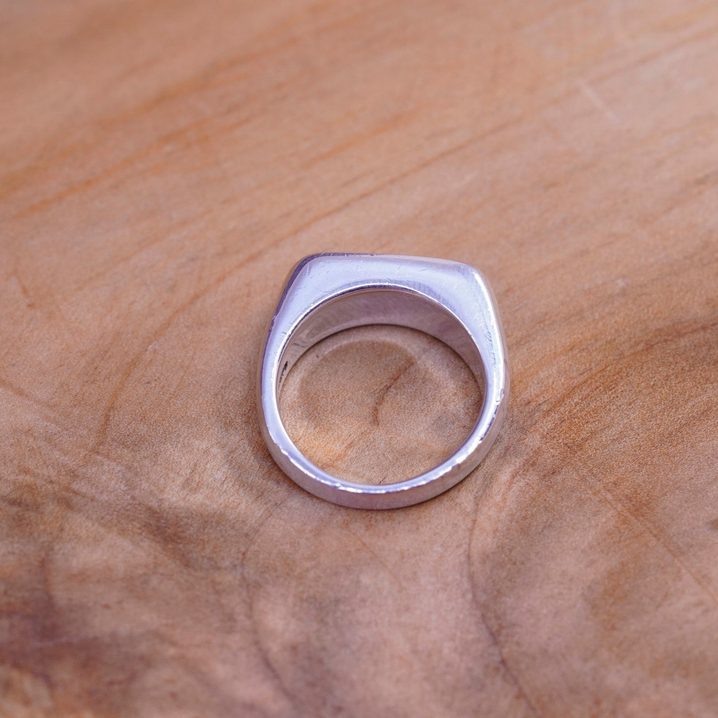 Size 6, vintage sterling 925 silver handmade band ring with long moonstone