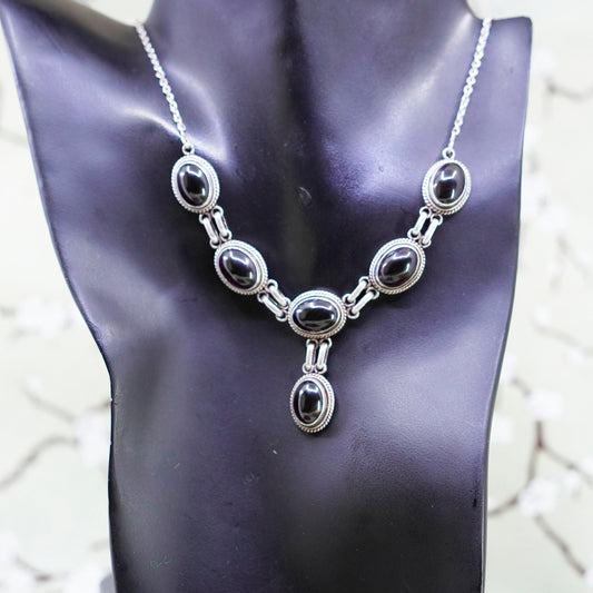 16+2”, vintage Sterling silver necklace, Italy 925 circle chain garnet pendant