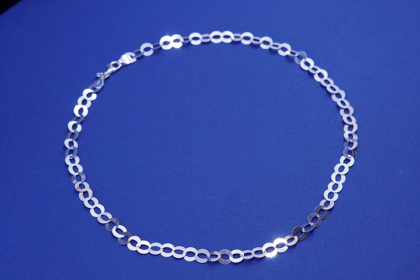 17”, 7mm, vtg milor Sterling silver handmade necklace, 925 flatten circle chain