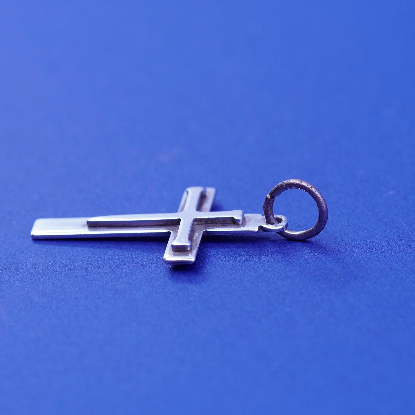 Vintage Sterling silver handmade pendant, modern relief 925 cross