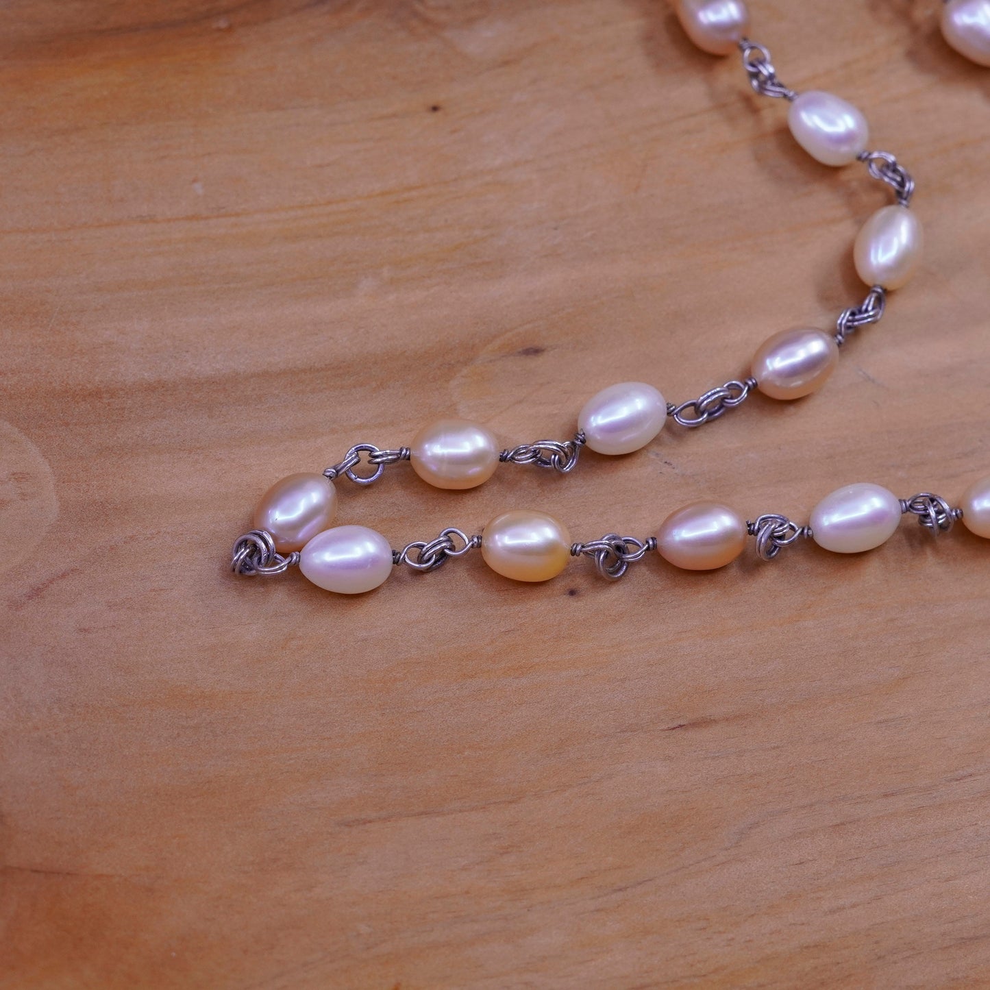 17”, vintage Sterling 925 silver handmade necklace with 6-8mm freshwater pearl