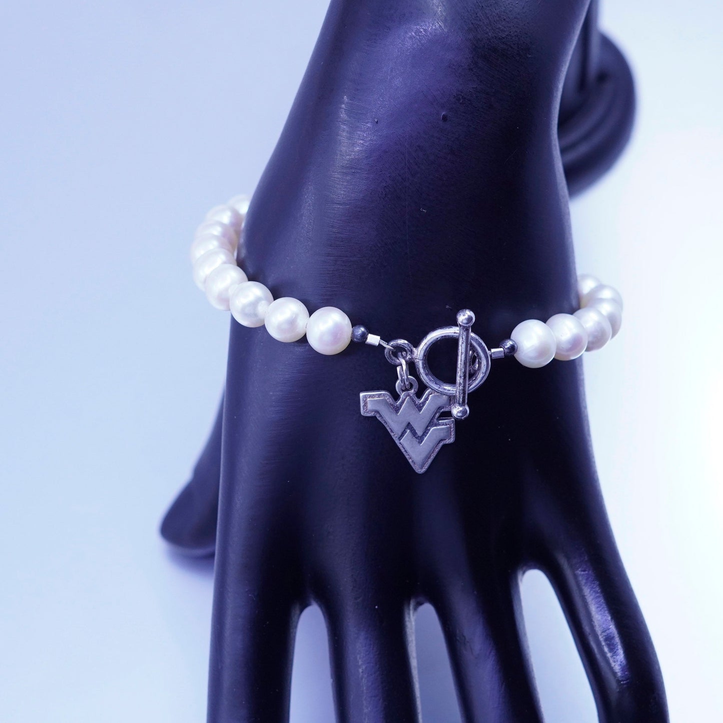7”, vintage DU Sterling 925 silver bracelet with 7mm freshwater pearl