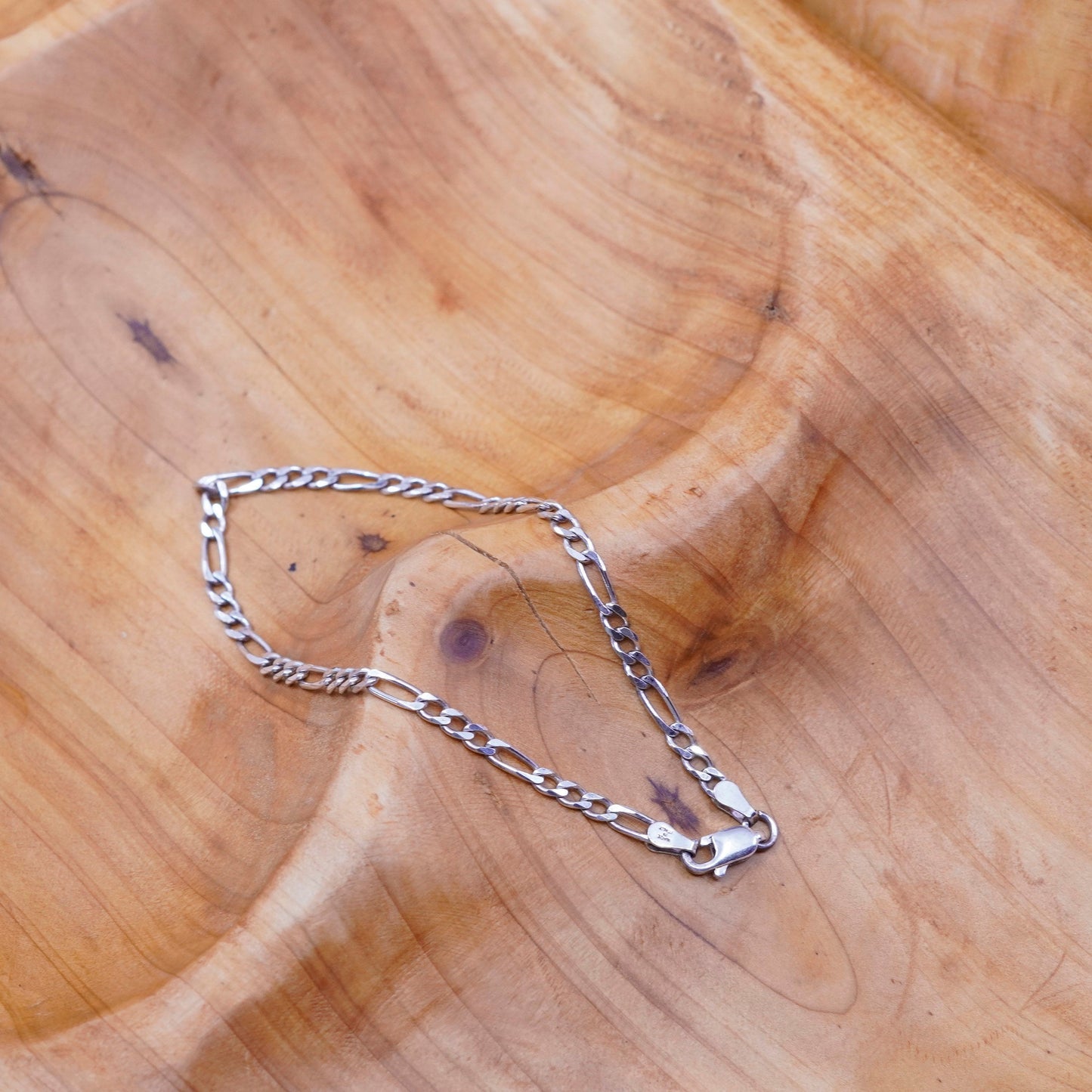 8”, 3mm, vintage Sterling silver bracelet, 925 figaro link chain