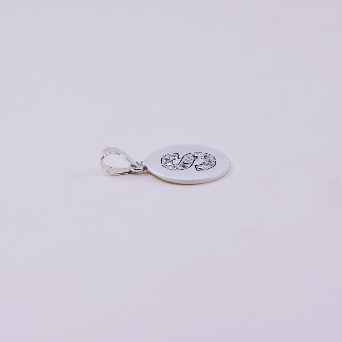 Vintage Sterling silver pendant, 925 name charm monogram initial “S” with cz