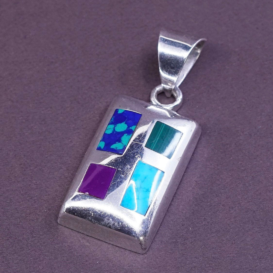 VTG silpada Sterling silver pendant w/ square turquoise N colorful gemstone