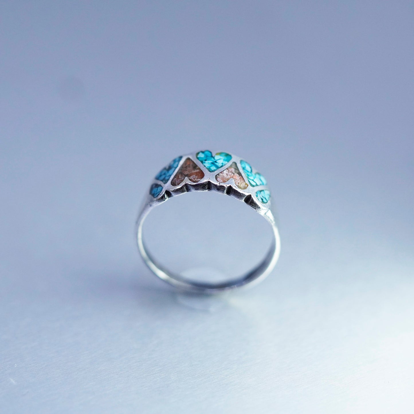 Size 8, Native American Charlie John Sterling 925 silver heart ring turquoise