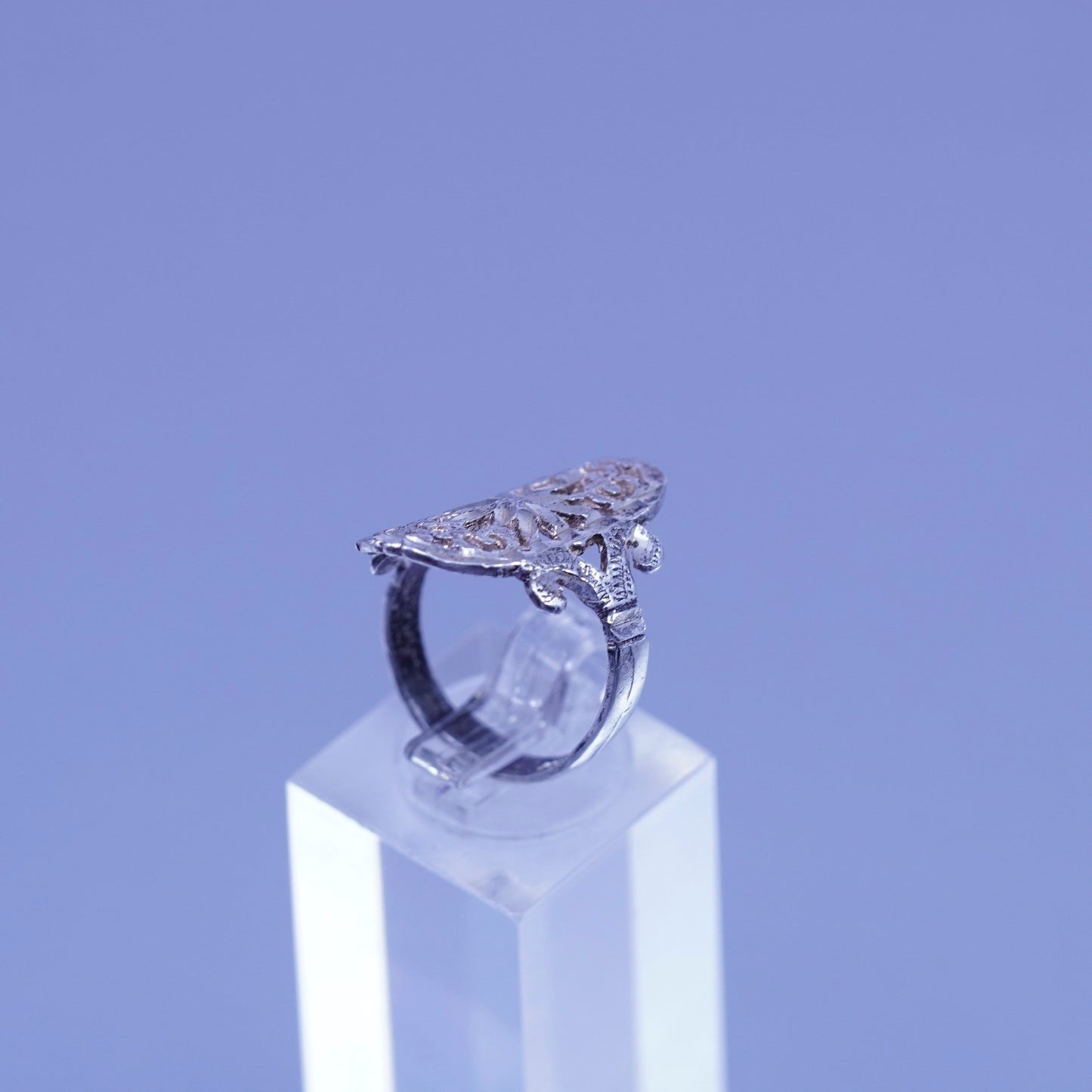 Size 6, vintage Sterling 925 silver handmade ring, filigree snowflake band