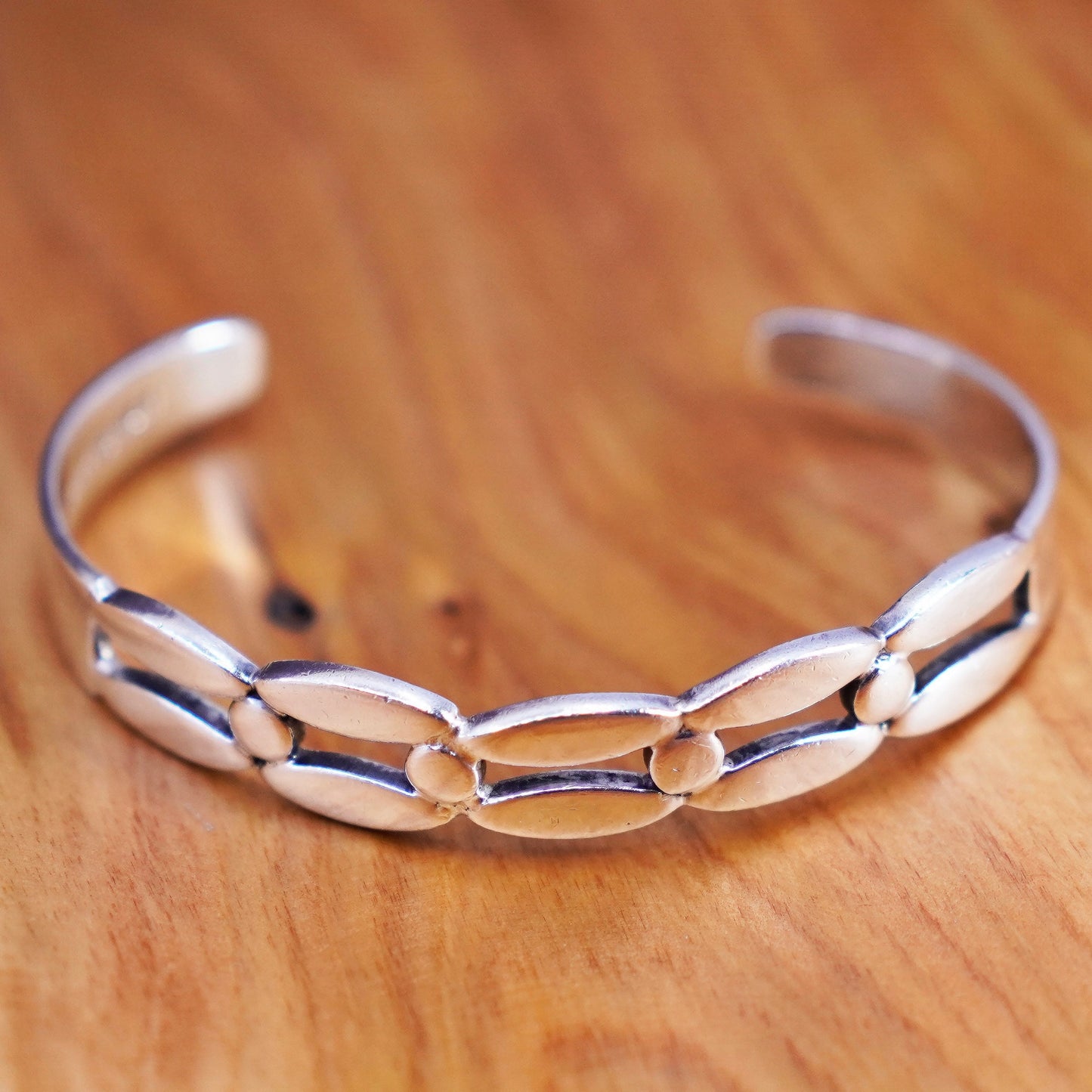 6.75”, Vintage Sterling silver handmade bracelet, 925 chain cuff