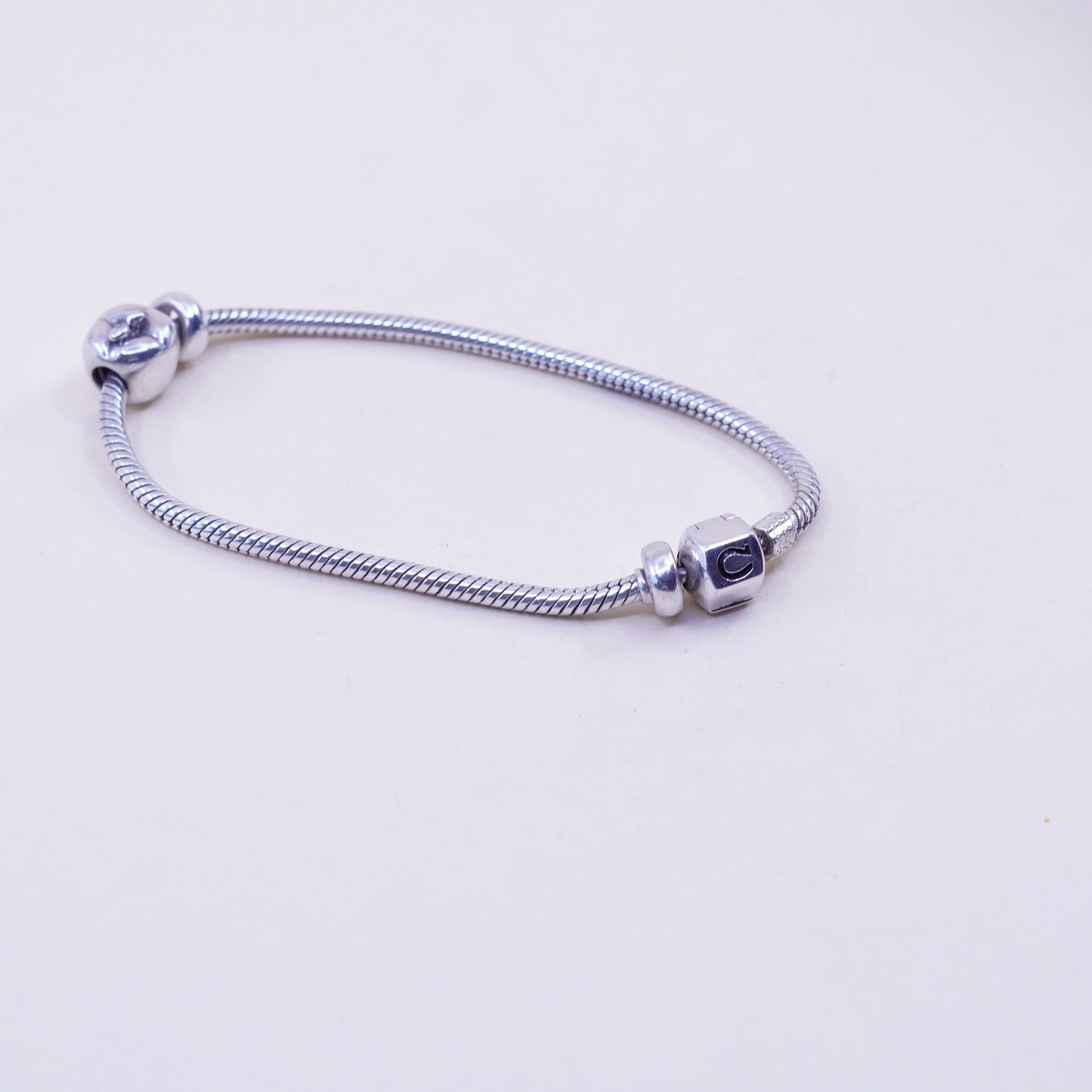 7”, Cham sterling silver handmade charm bracelet, 925 snake chain apple charm