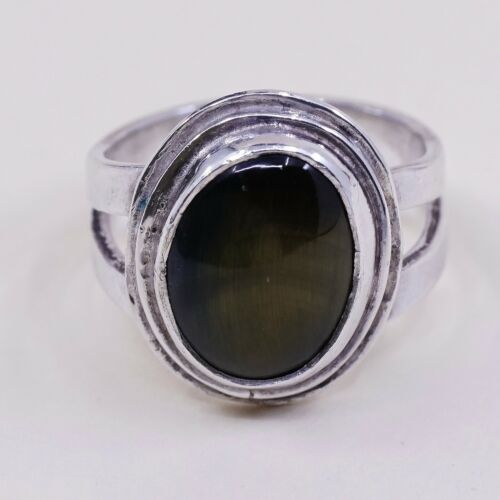 Sz 8.5, Vtg Sterling silver handmade ring, 925 band W/ Labradorite, Silver Teste