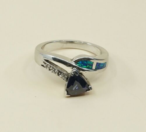 Sz 9, Vtg Sterling Silver Ring, 925 Silver Band W/ opal n amethyst