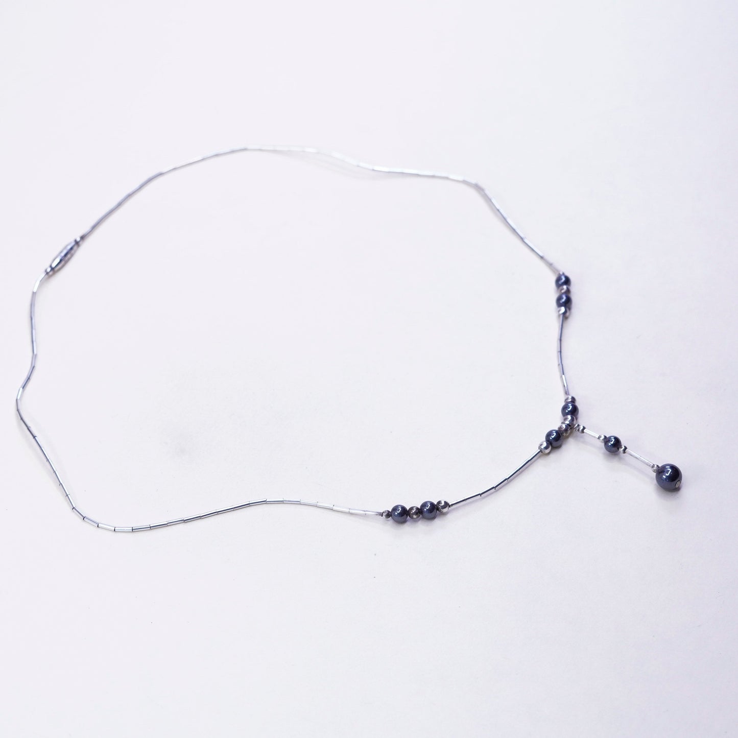 16”, vintage Sterling handmade necklace, 925 liquid silver with hematite beads