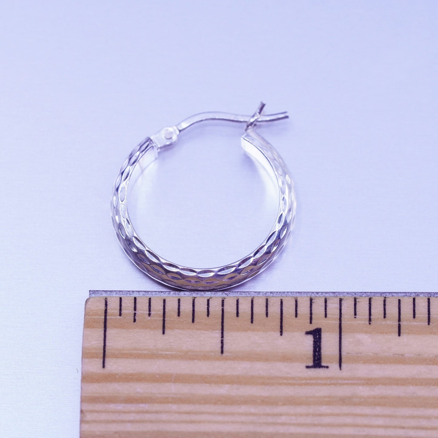 0.75”, vintage Sterling silver handmade earrings, textured 925 hoops