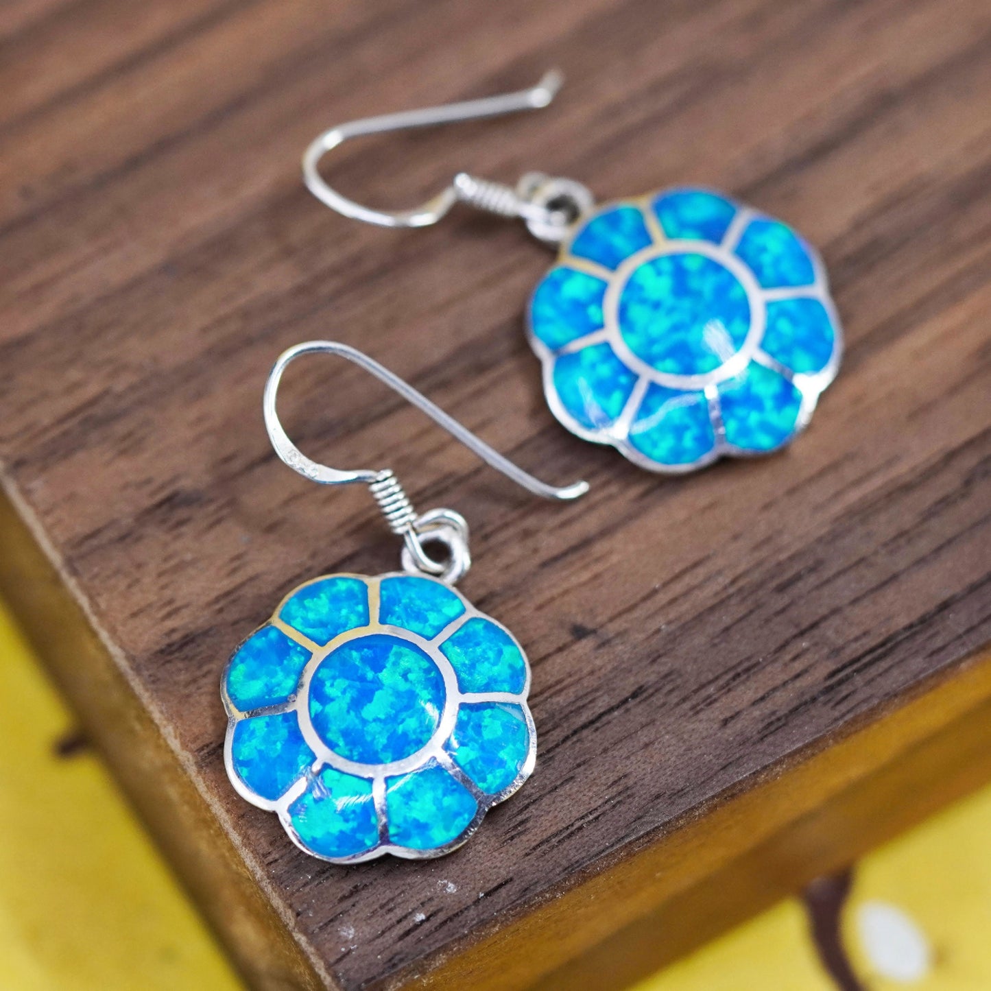 Vintage Sterling silver handmade earrings, 925 dragonfly with opal inlay