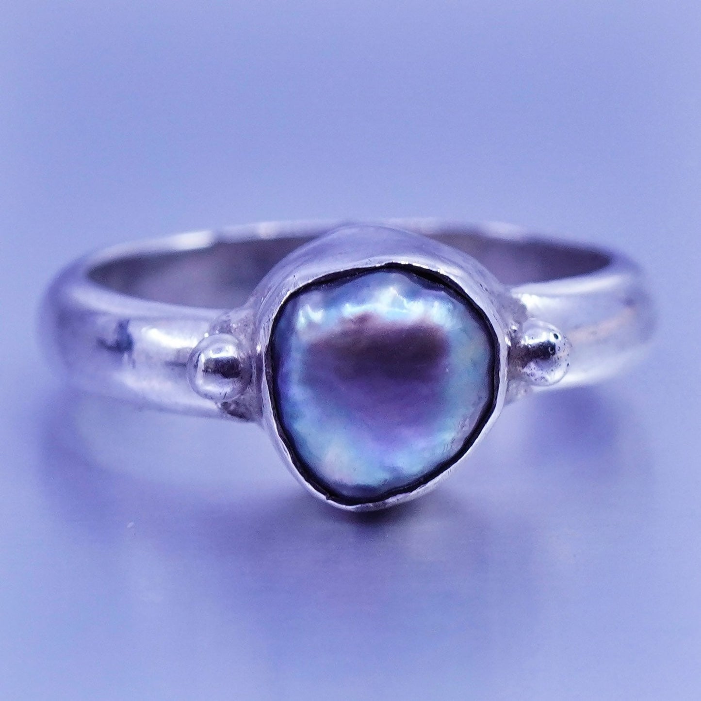 Size 5.75, vintage Sterling 925 silver handmade ring with pearl