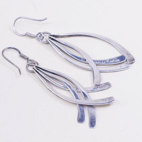 Vintage Mexico sterling silver handmade earrings, 925 curvy fringe drops