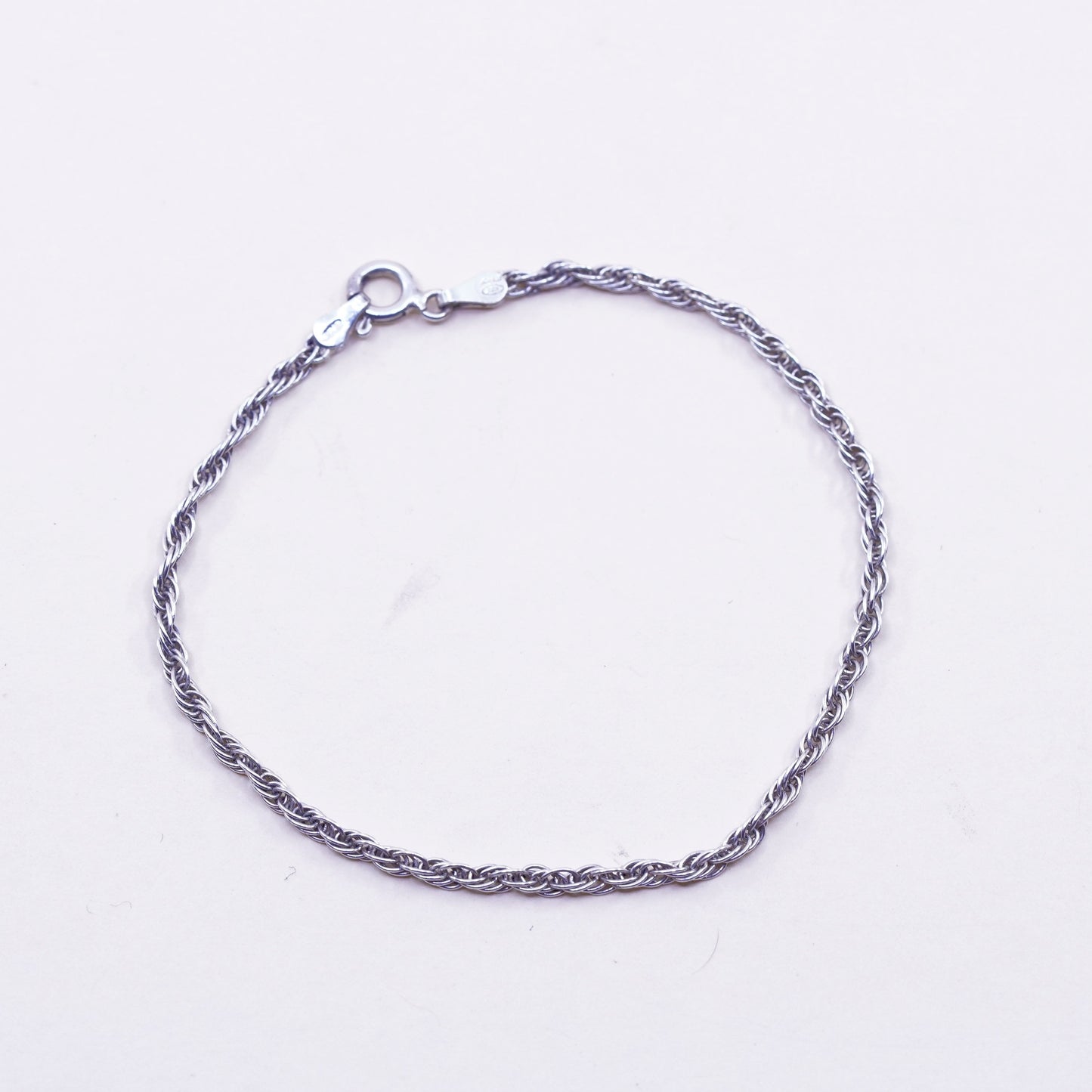 7.25”, 2mm, Vintage milor sterling 925 silver Italy rope chain bracelet