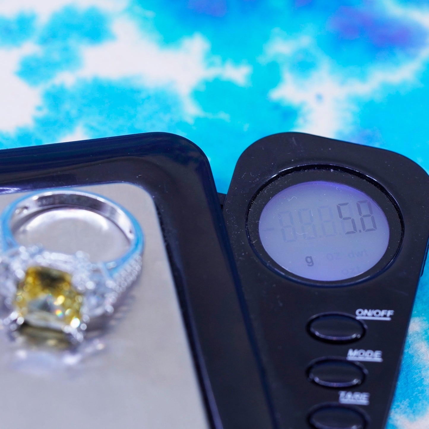 Size 8, vintage Platinum over Sterling 925 silver ring with citrine cluster cz