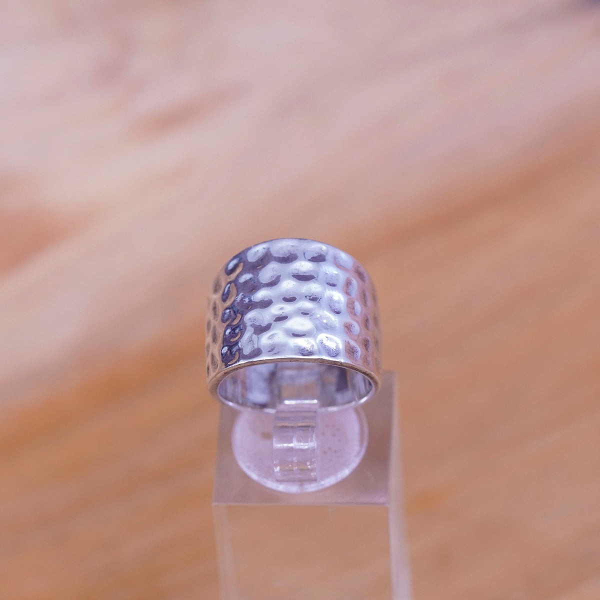 Size 6, vintage Sterling silver handmade ring, hammered 925 wide band