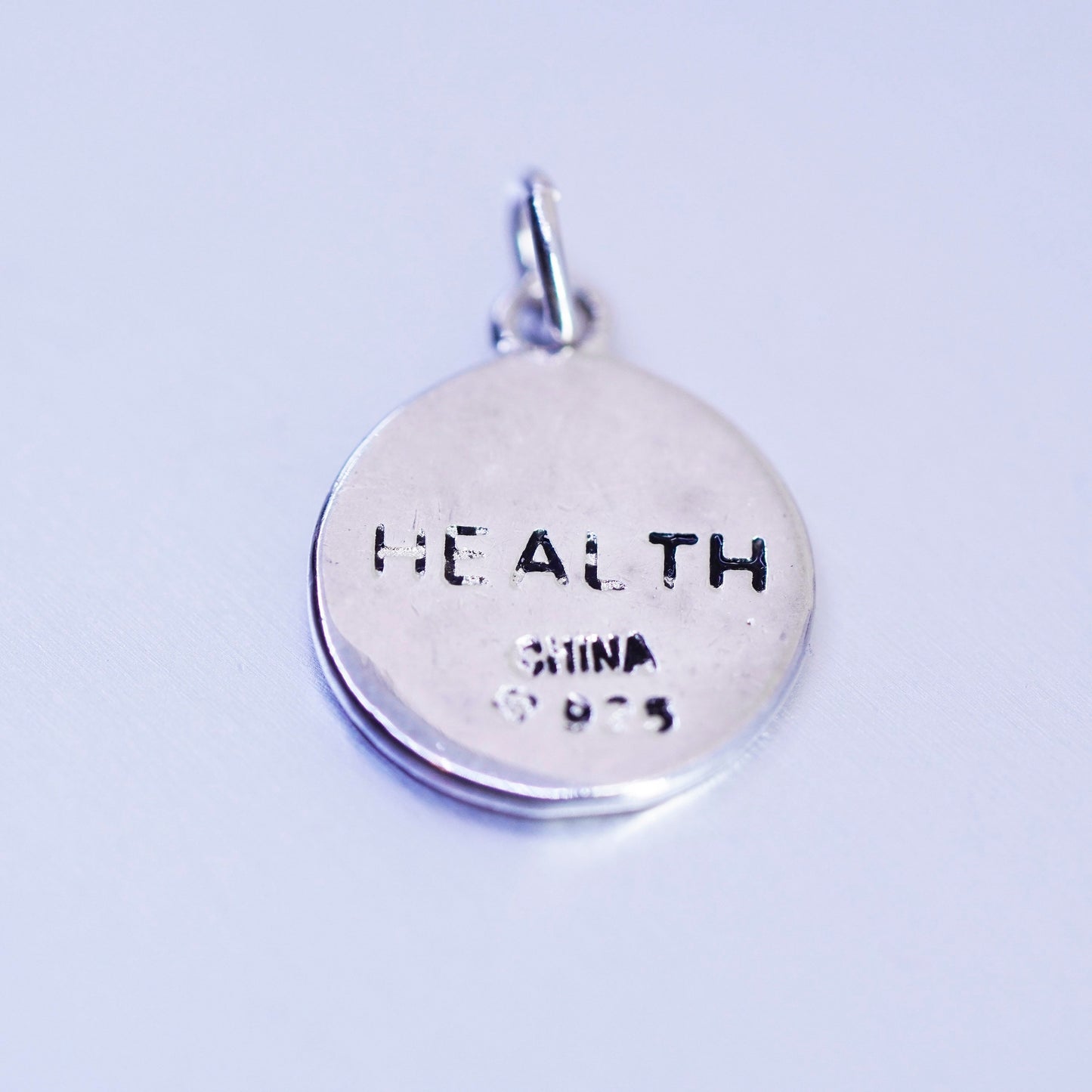 antique sterling 925 silver tag charm pendant engraved Chinese letter “health”