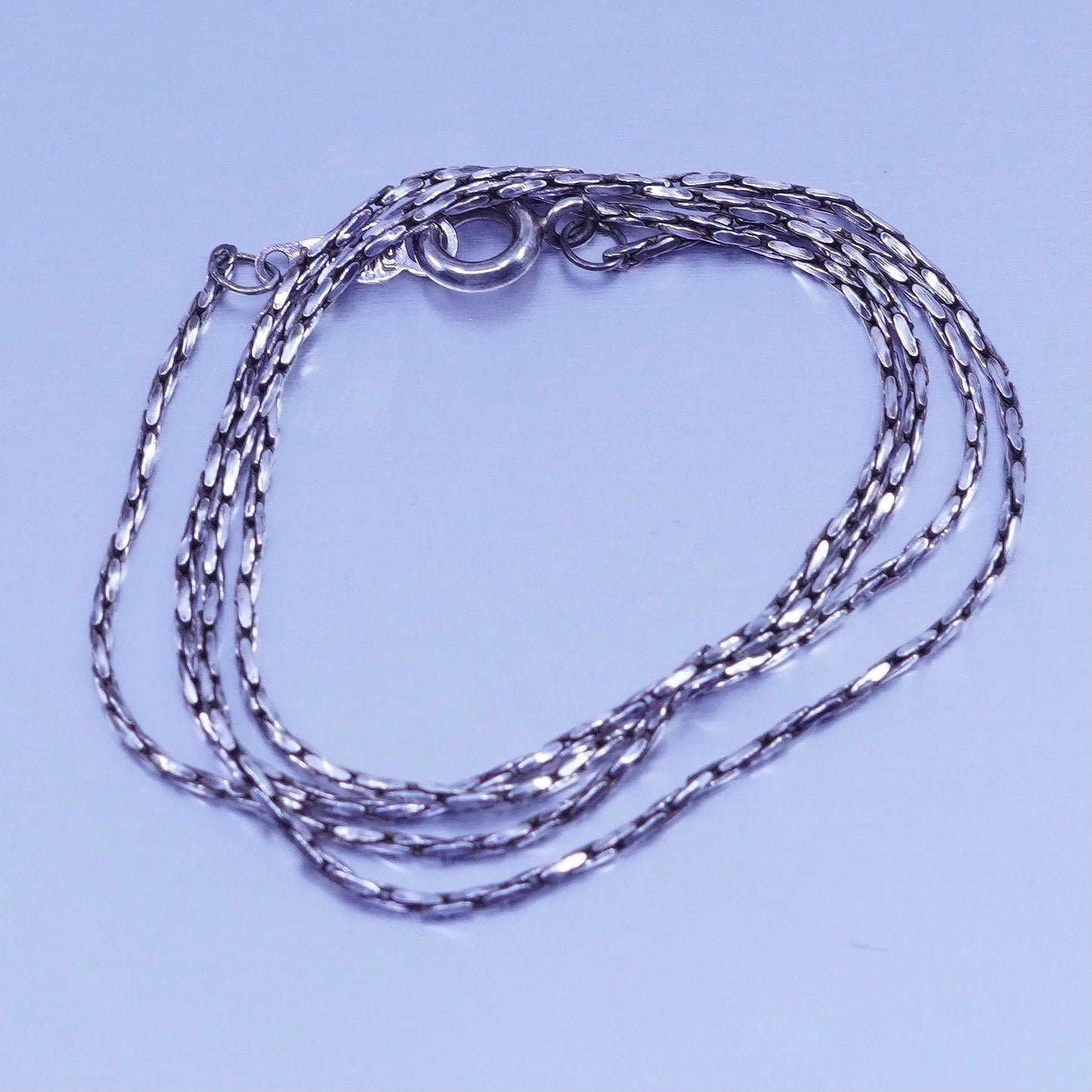 18” 1mm, vintage Italy Sterling 925 silver wavy fancy chain necklace
