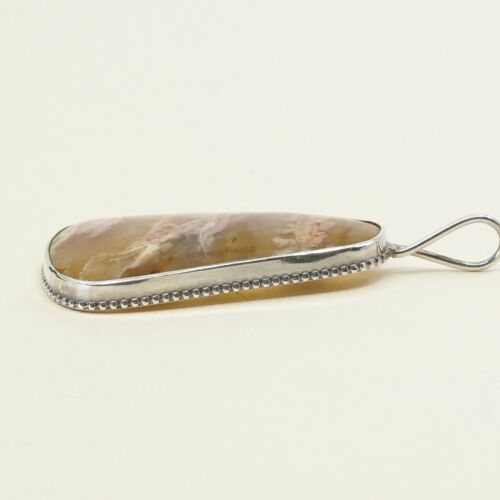 Vtg Huge 925 Sterling Silver Handmade Pendant W/ Lace agate, Silver Tested