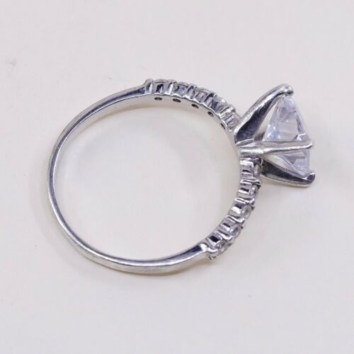 Sz 8.25, Vtg Sterling Silver Fashion Ring, 925 Silver Engagement Ring W/ Cz