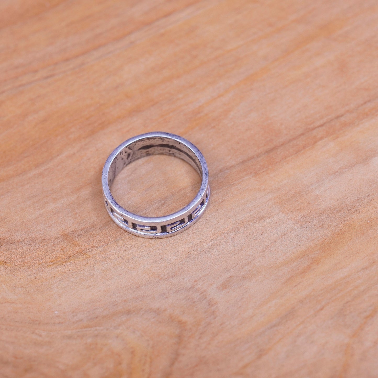 Size 6, vintage Sterling silver handmade ring, 925 band with Greek key Embossed