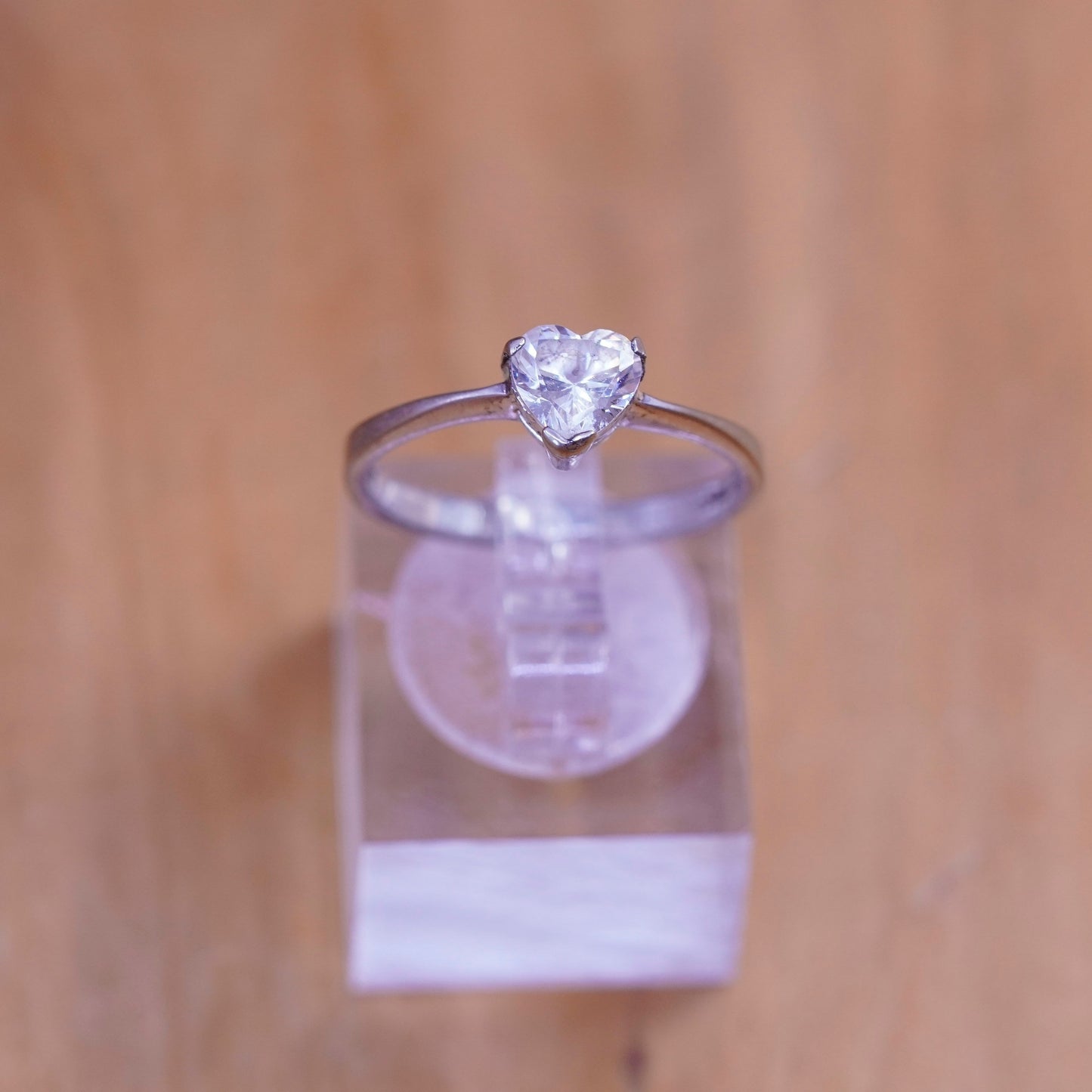 Size 7.25 vintage Sterling silver handmade ring, 925 stackable band heart cz