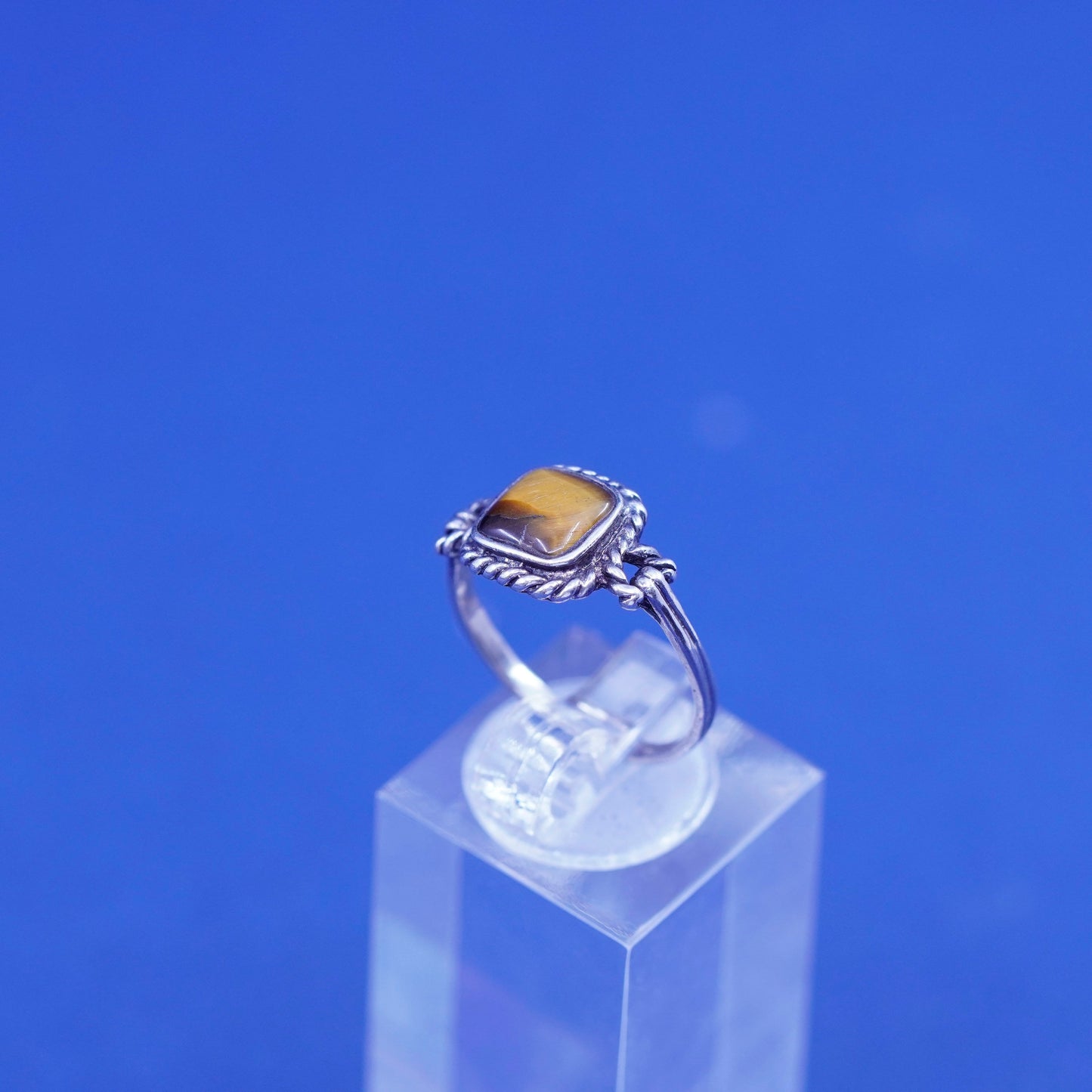 Size 6, vintage Sterling 925 silver handmade ring with golden tiger eye