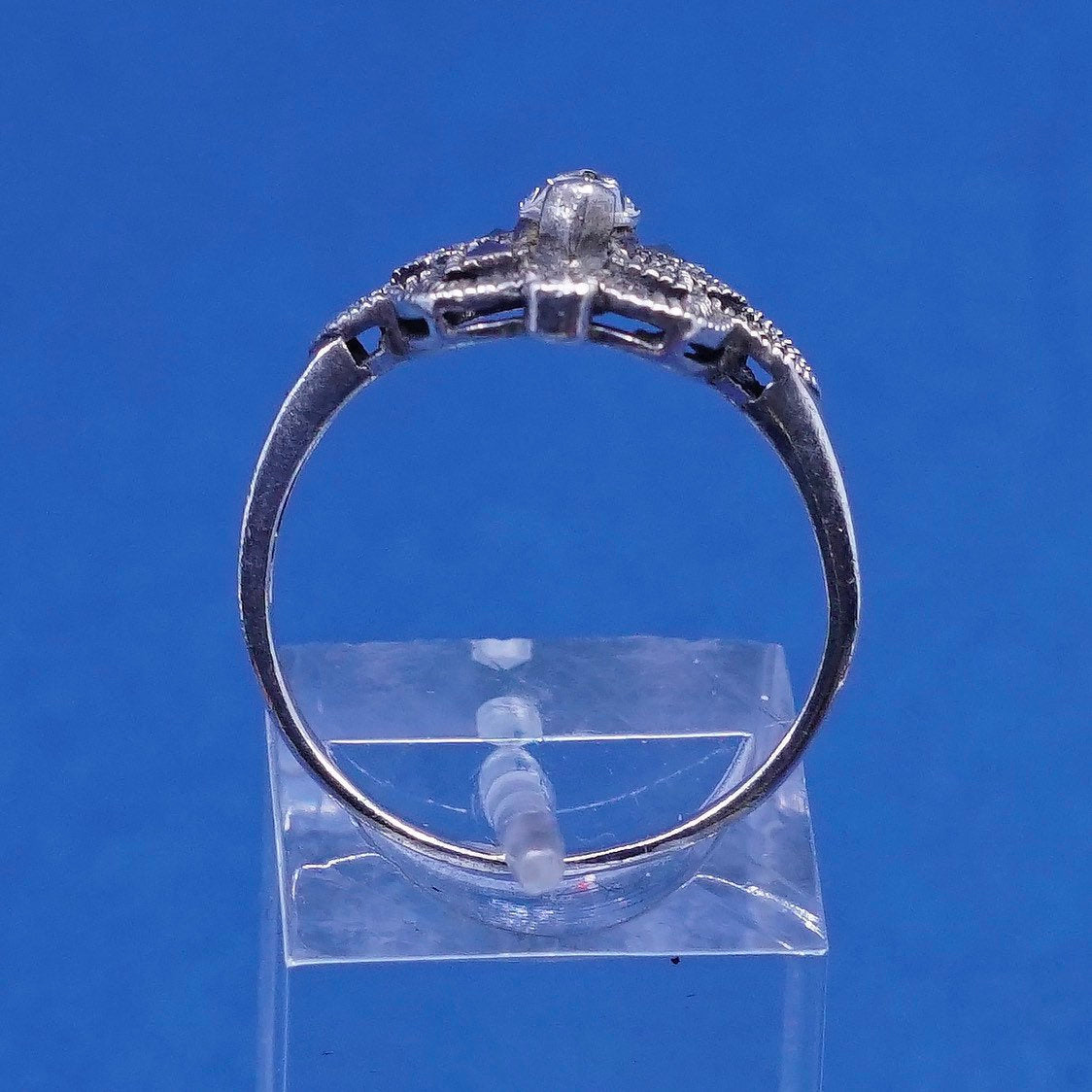 sz 8.25, vtg Sterling silver handmade ring, 925 band w/ marcasite