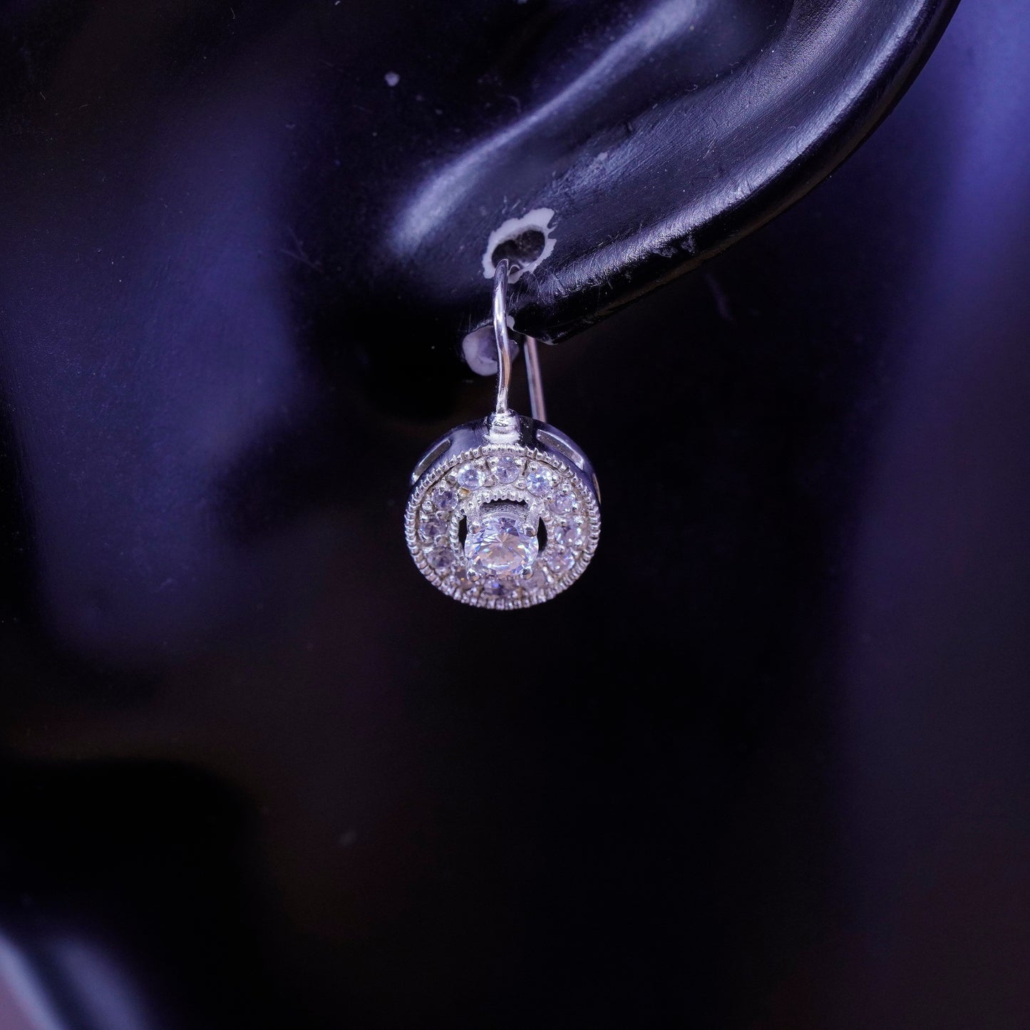 Vintage ATI Sterling silver earrings, 925 drops with cluster Cz Around