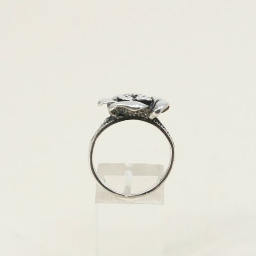 Size 10, Vtg Sterling 925 Silver Rose Bud Flower Band Ring, Stamped 925