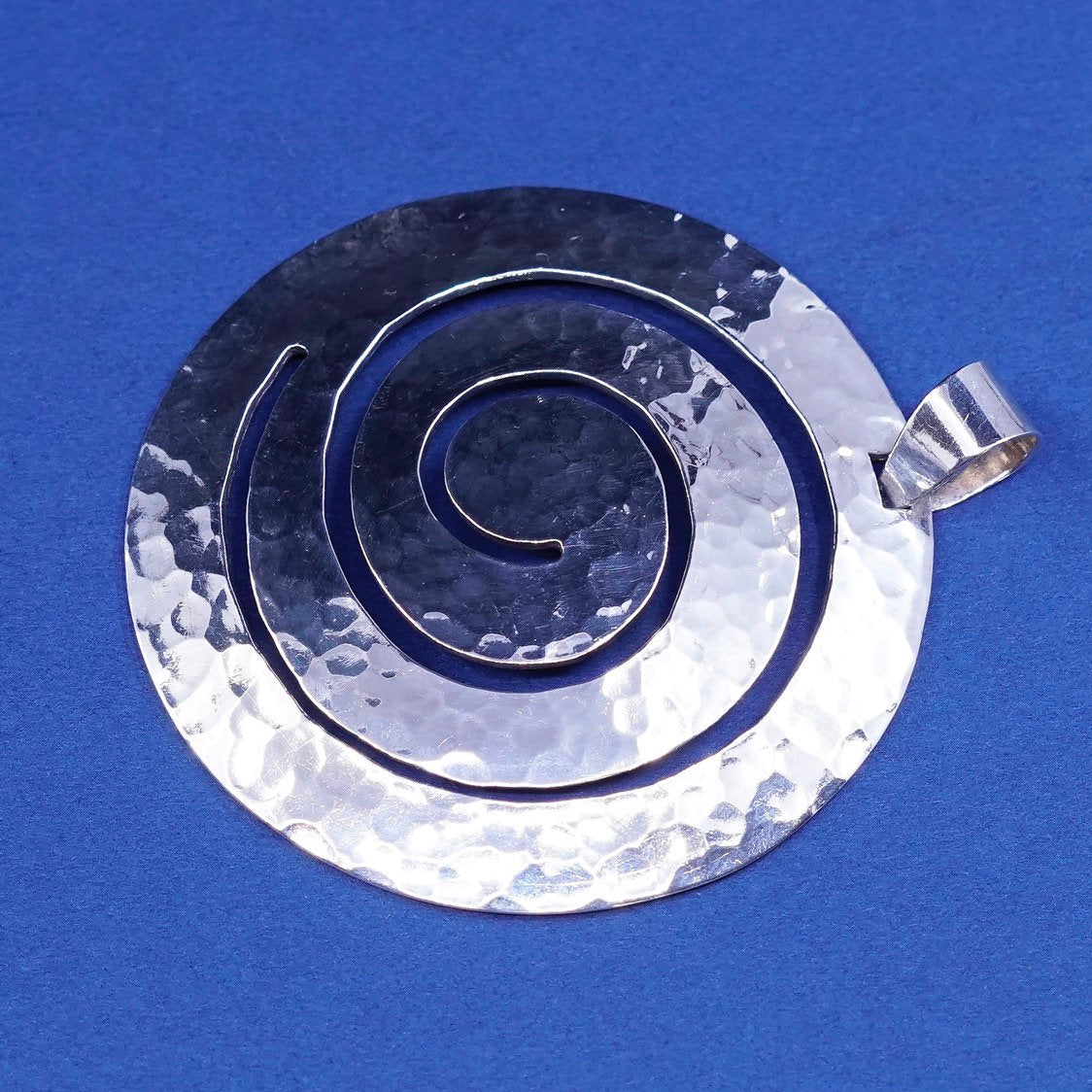 vtg CNA Sterling Silver Handmade Whirly Huge Pendant, 925 Hammered Swirl