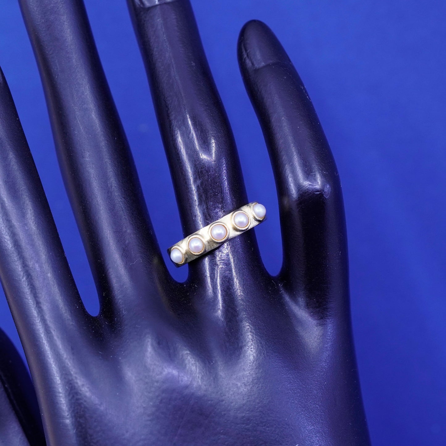 Size 6 vermeil gold filled Sterling silver engagement ring matte 925 band pearl