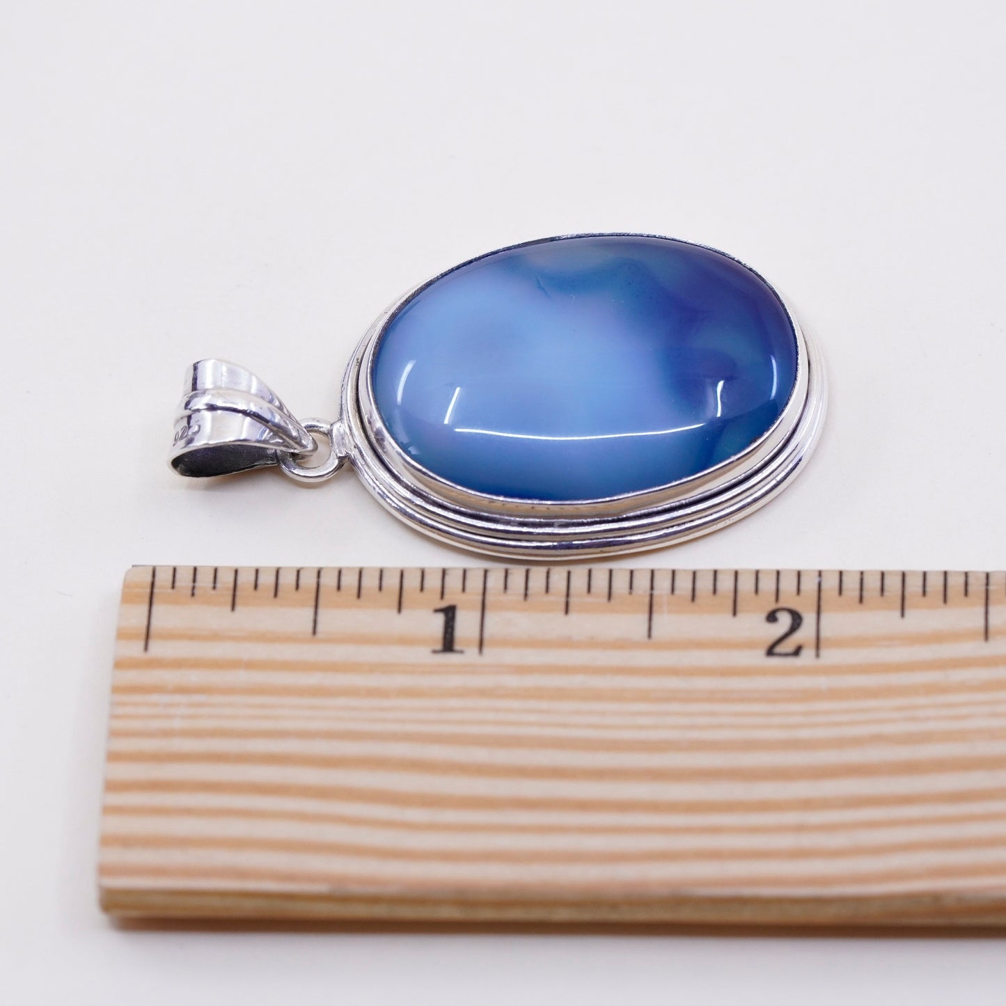 Vintage sterling 925 silver handmade pendant with oval blue agate