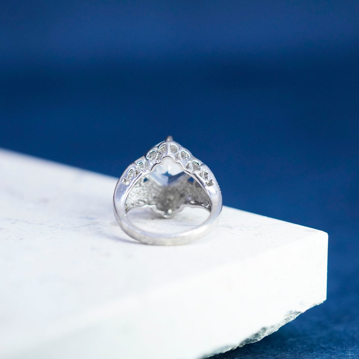Size 4.75, vintage Sterling 925 silver engagement ring with cluster Cz around