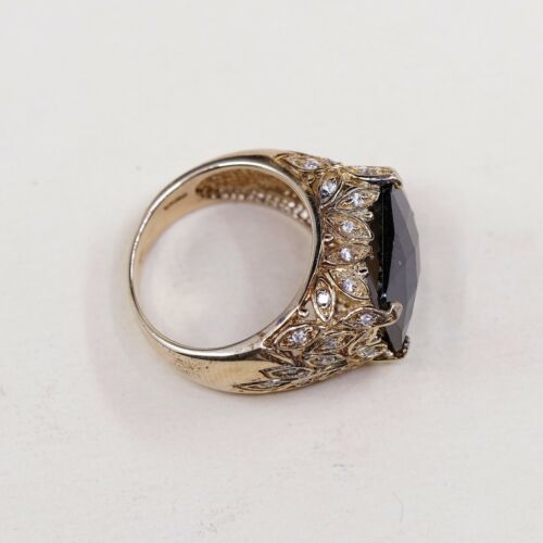 Sz 7, Vtg Vermeil Gold Over Sterling silver Statement ring, 925 W/ Topaz N Cz