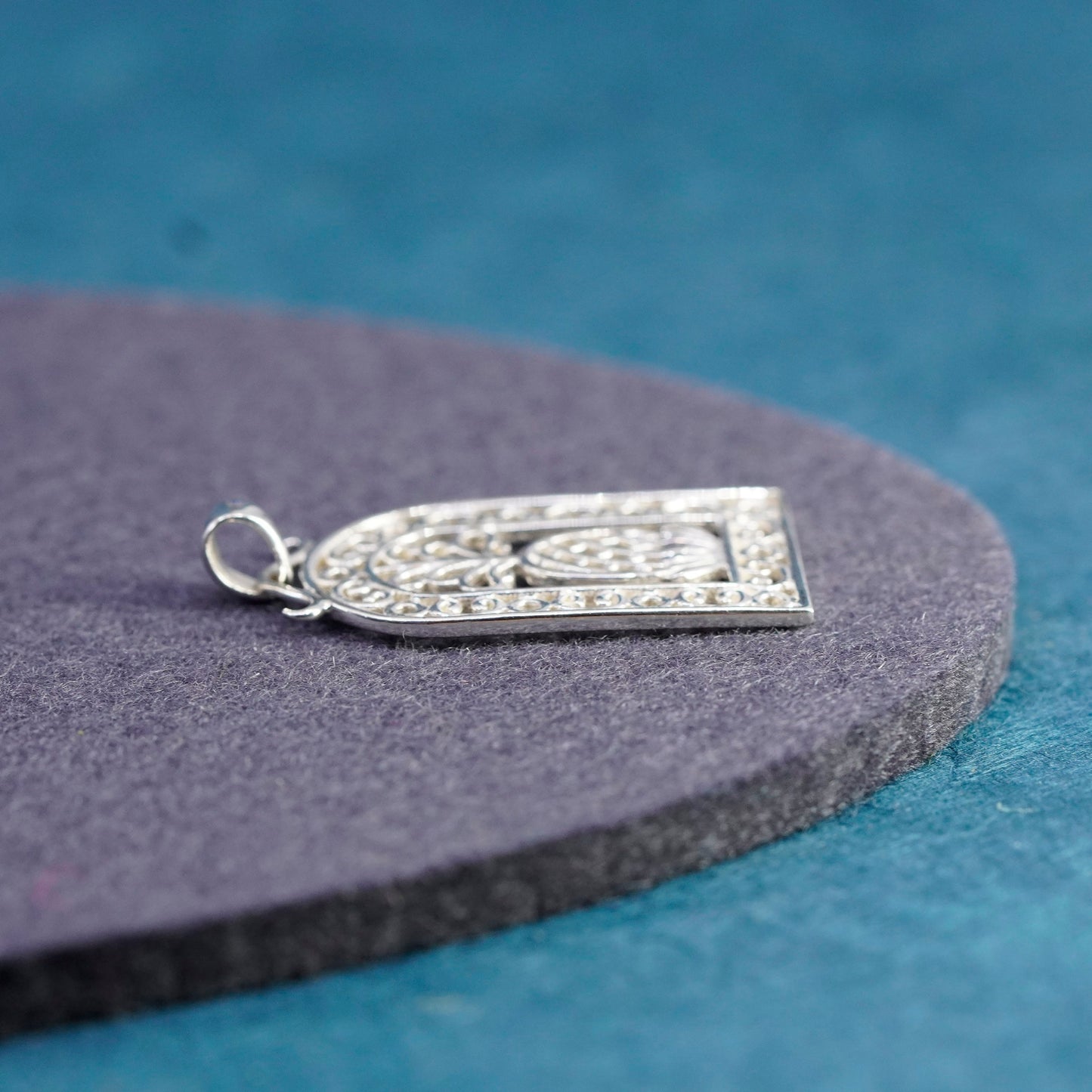 Vintage sterling 925 silver handmade pendant, filigree pine apple charm