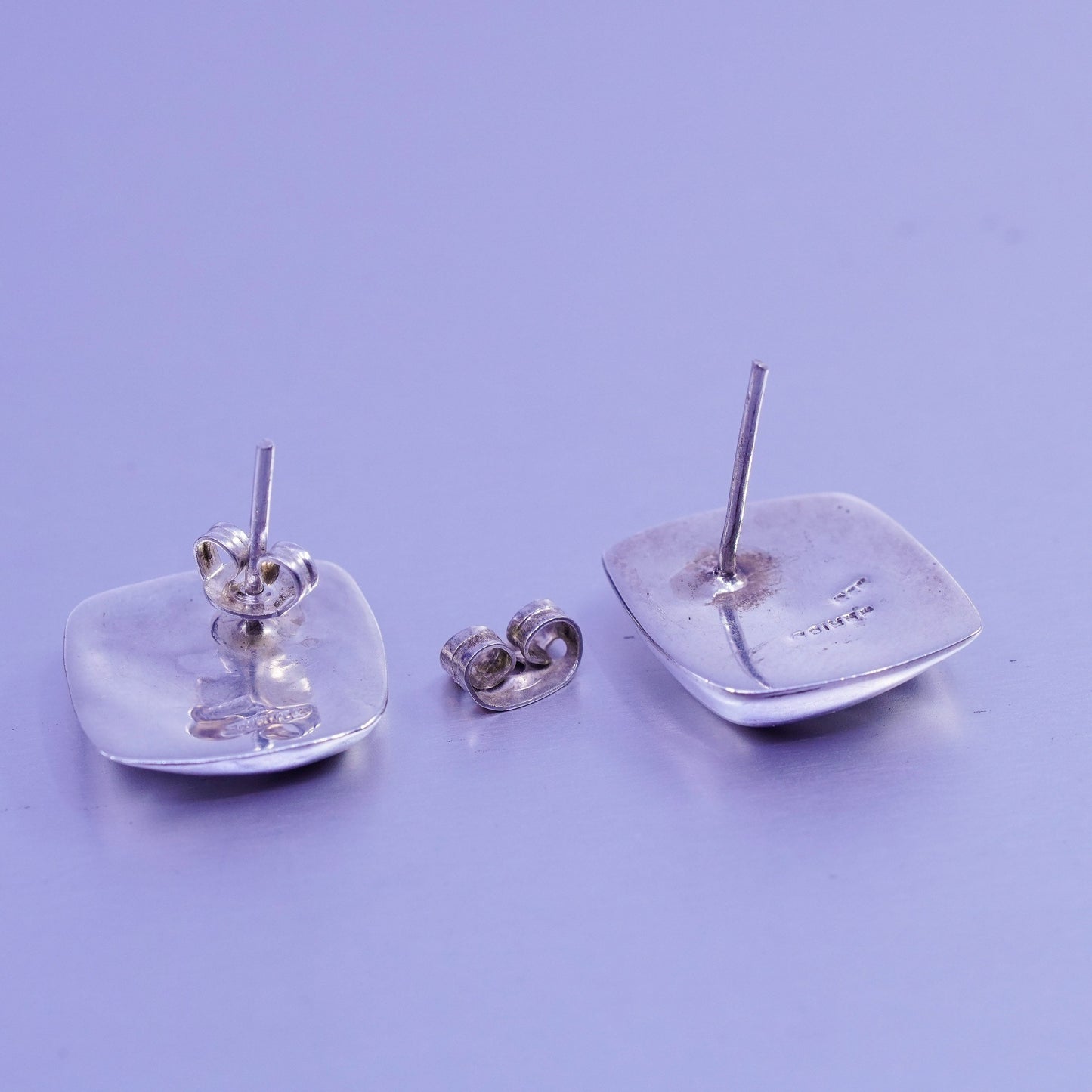 Vintage Sterling 925 silver handmade earrings, square studs