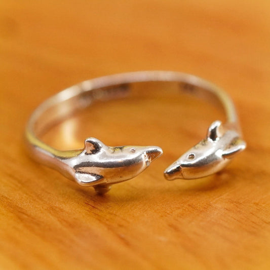Size adjustable, Sterling silver handmade ring, 925 wrap lover dolphin band