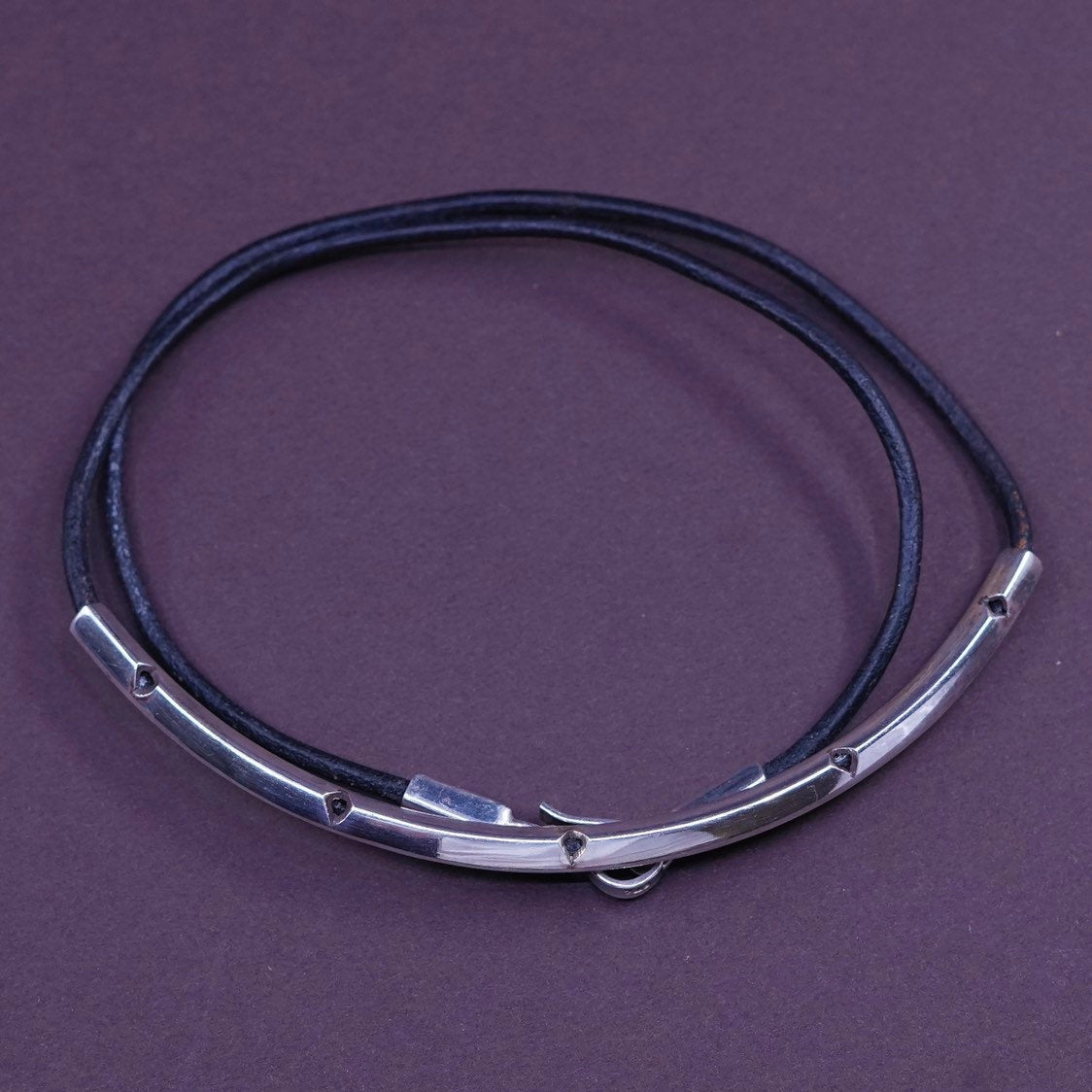 18", Southwestern Sterling silver necklace, 925 bar pendant w/ leather chain